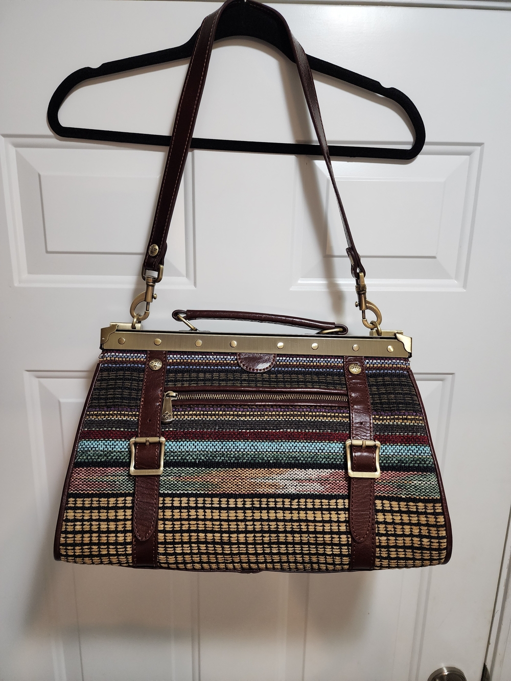 Large Patricia Nash Boho Discovery Colletta Striped Frame Bag Purse $499 Retail